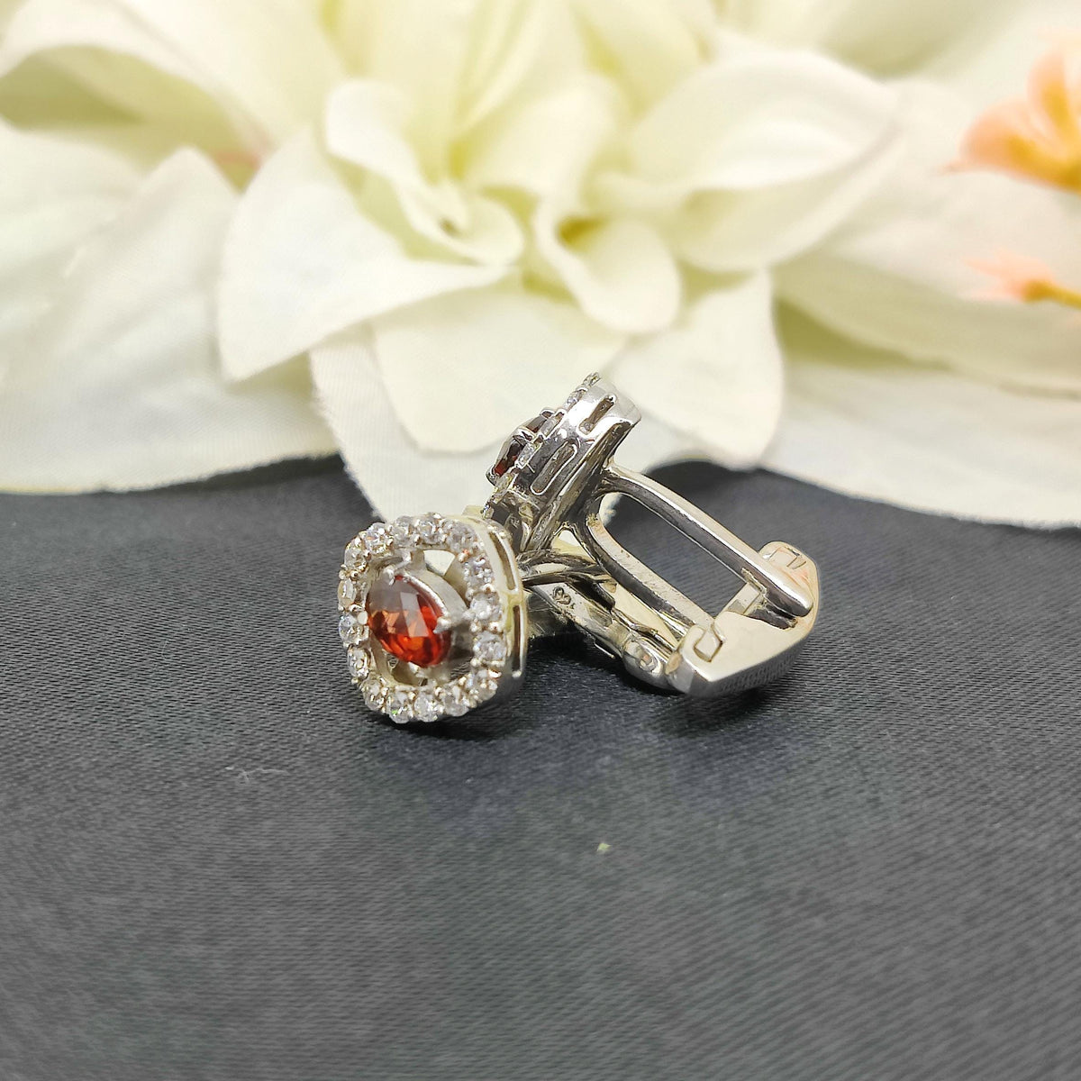 Natural Garnet Gemstone Cufflinks- Sterling Silver-January Birthstone-Gemstone Cluster Cufflinks Gift