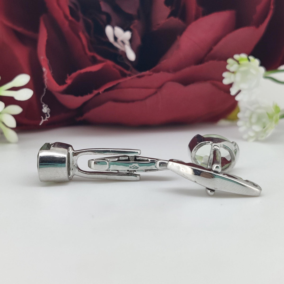 Oval Green Amethyst Sterling Silver Cufflinks, February Birthstone Men's Jewelry