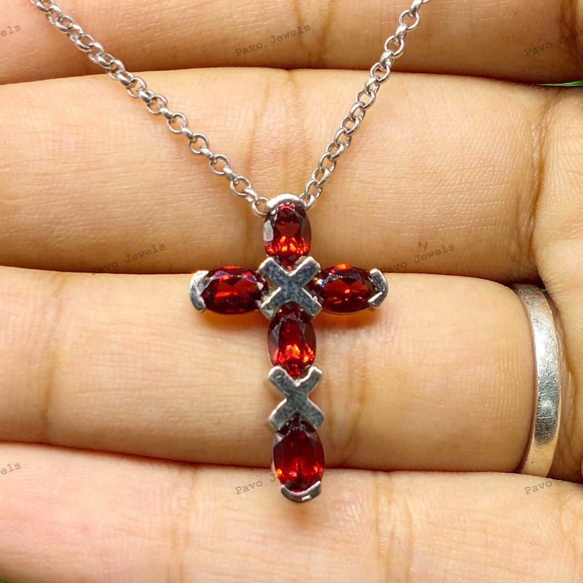 Natural Garnet Cross Pendant-Holy Criss Cross-925 Sterling Silver Jewelry-Red Garnet Jewelry-Dainty Minimalist Pendant-Engagement Gift