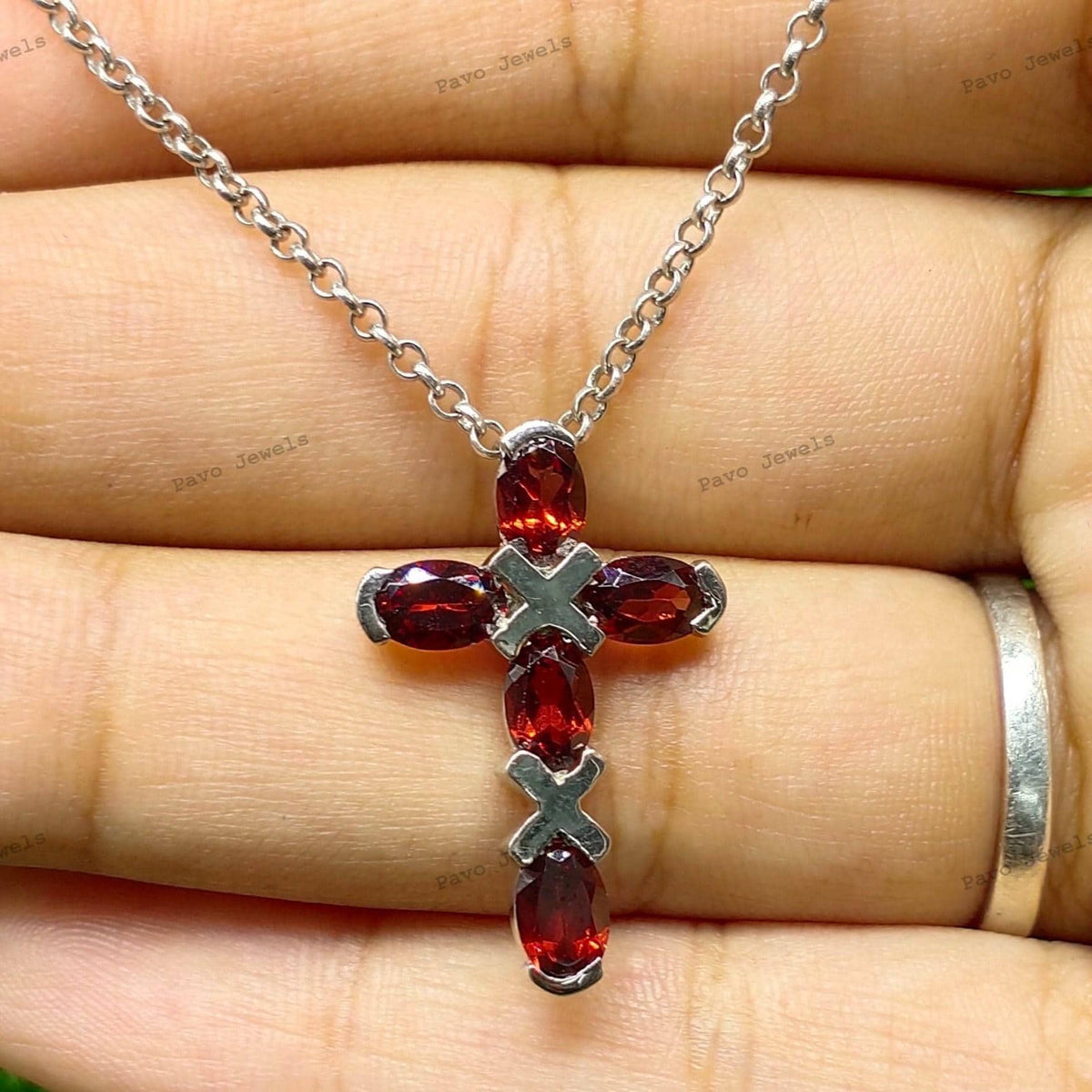Natural Garnet Cross Pendant-Holy Criss Cross-925 Sterling Silver Jewelry-Red Garnet Jewelry-Dainty Minimalist Pendant-Engagement Gift