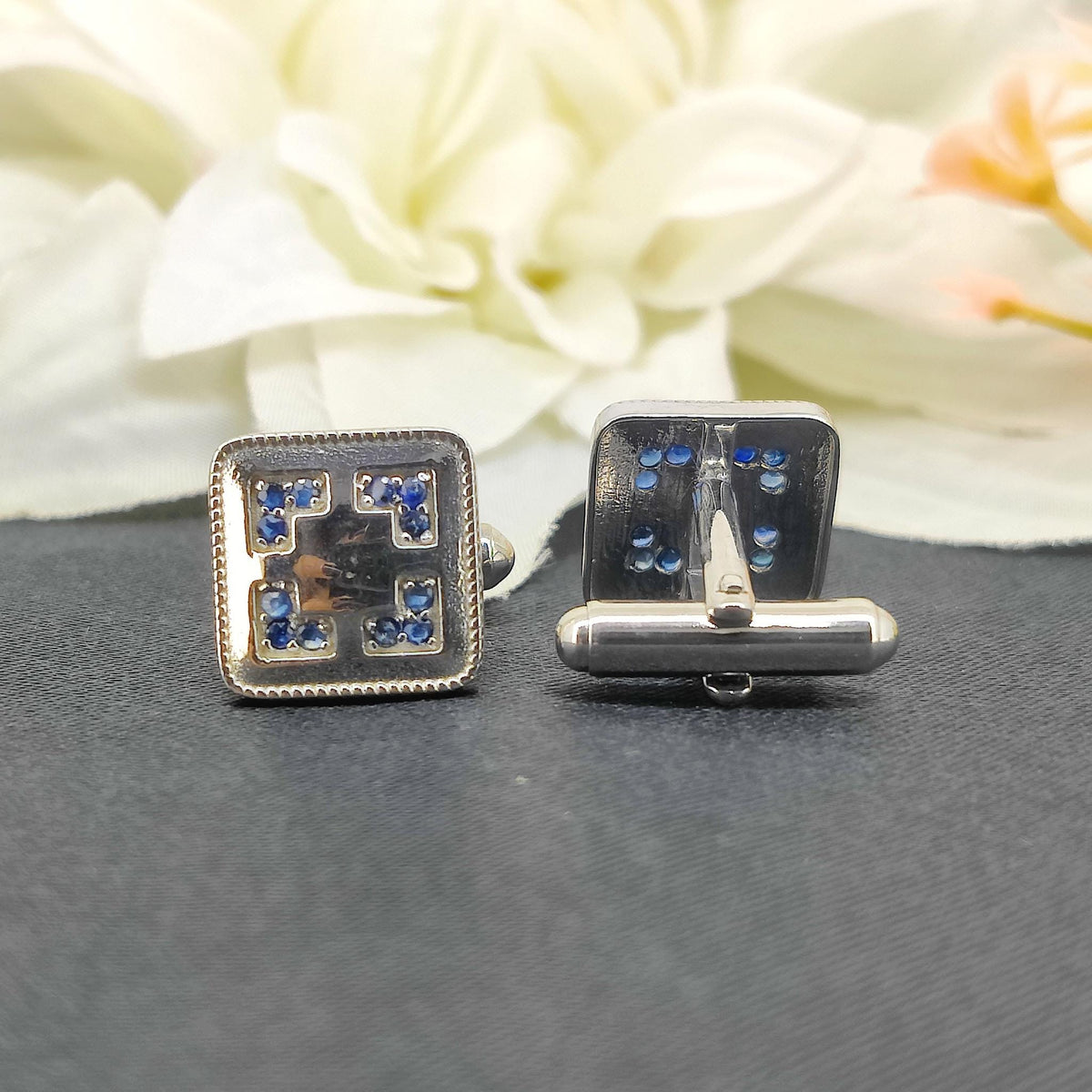 925 Sterling Silver Sapphire Cufflinks - Handmade Cufflinks September Birthstone- Men's Accessories Gift For Her