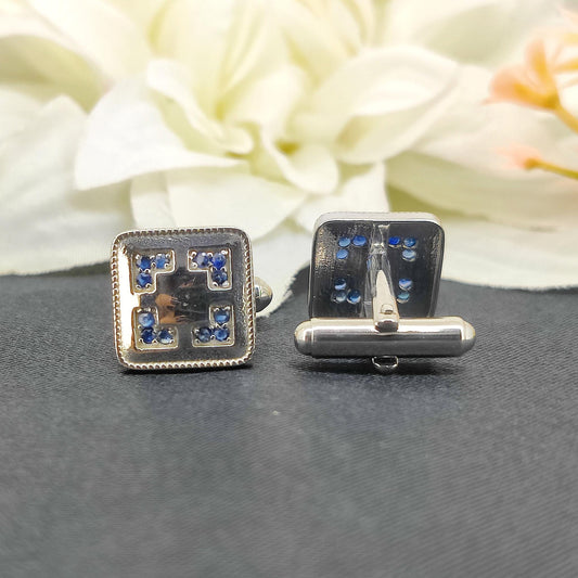 925 Sterling Silver Sapphire Cufflinks - Handmade Cufflinks September Birthstone- Men's Accessories Gift For Her