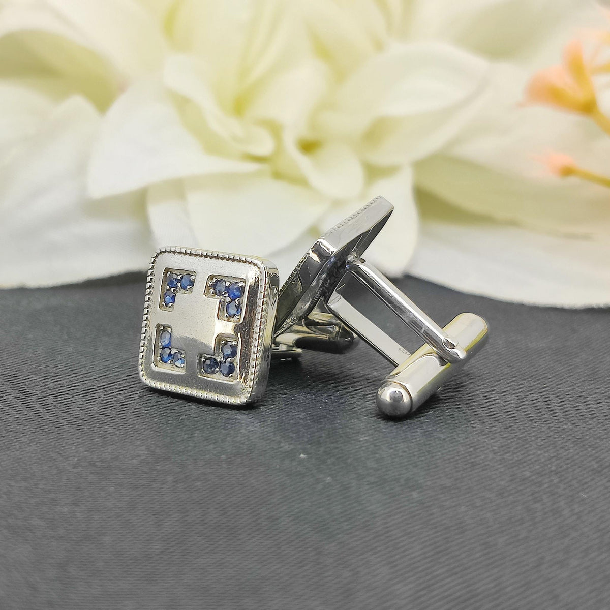 925 Sterling Silver Sapphire Cufflinks - Handmade Cufflinks September Birthstone- Men's Accessories Gift For Her