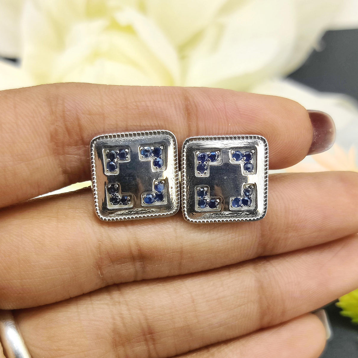 925 Sterling Silver Sapphire Cufflinks - Handmade Cufflinks September Birthstone- Men's Accessories Gift For Her