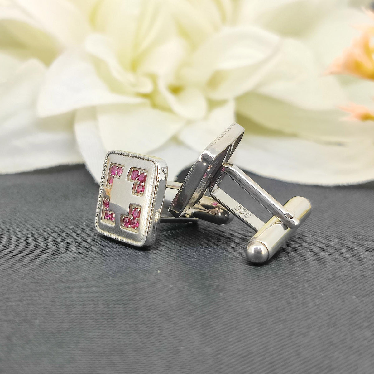 Ruby Cufflinks, Sterling Silver Gemstone Jewelry, July Birthstone, -Handmade Jewelry-Anniversary Gift-Round Gemstone-Silver Cufflinks