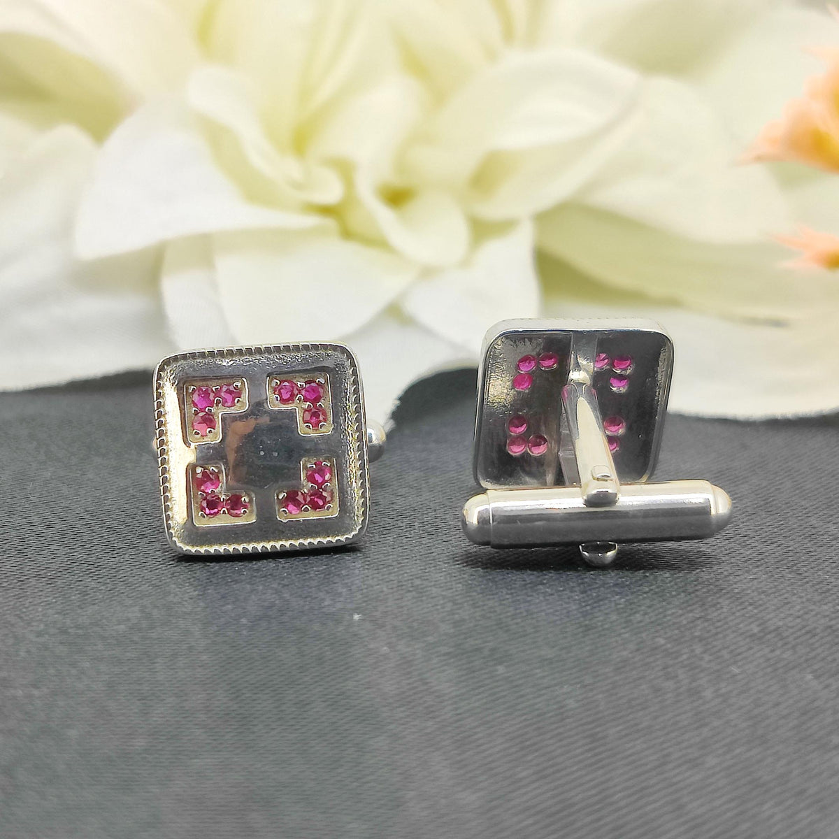 Ruby Cufflinks, Sterling Silver Gemstone Jewelry, July Birthstone, -Handmade Jewelry-Anniversary Gift-Round Gemstone-Silver Cufflinks