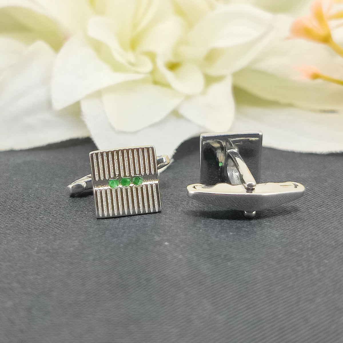Emerald Cufflinks, Sterling Silver Gemstone Jewelry, May Birthstone