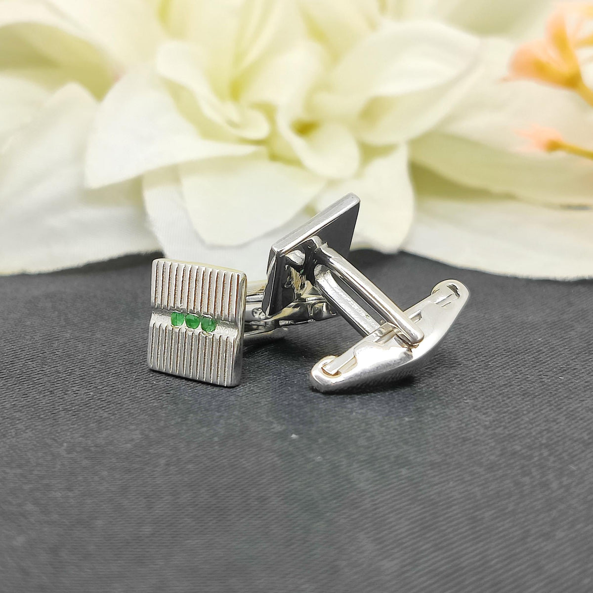 Emerald Cufflinks, Sterling Silver Gemstone Jewelry, May Birthstone