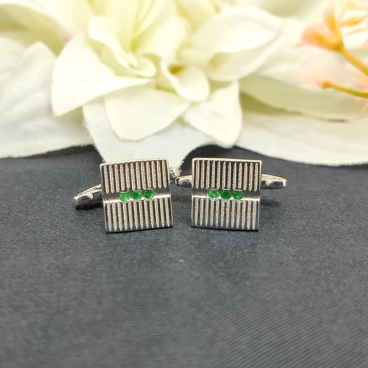 Emerald Cufflinks, Sterling Silver Gemstone Jewelry, May Birthstone
