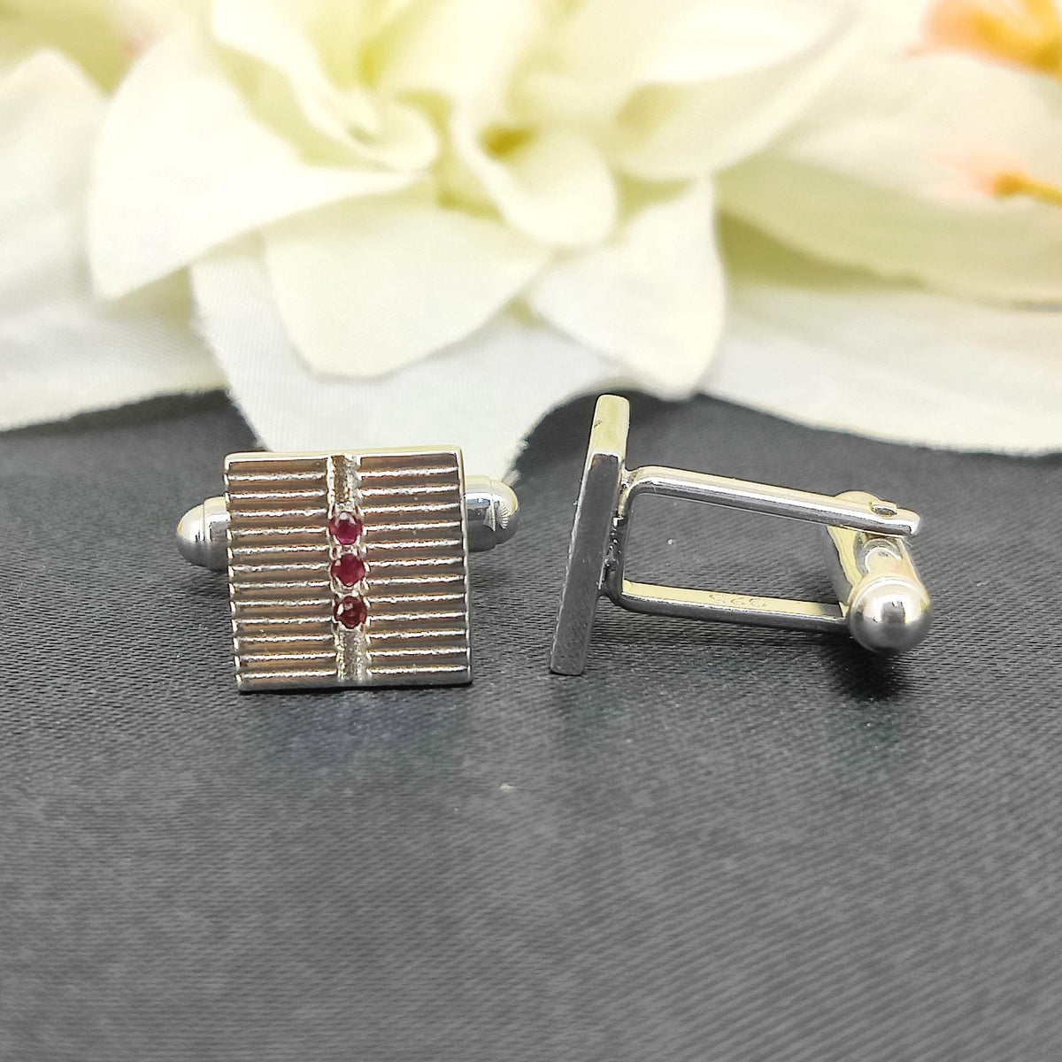 Natural Ruby Cufflinks-925 Sterling Silver Jewelry-Minimalist Gemstone Cufflinks-July Birthstone-Formal Wear Men's Accessories-Gift for him