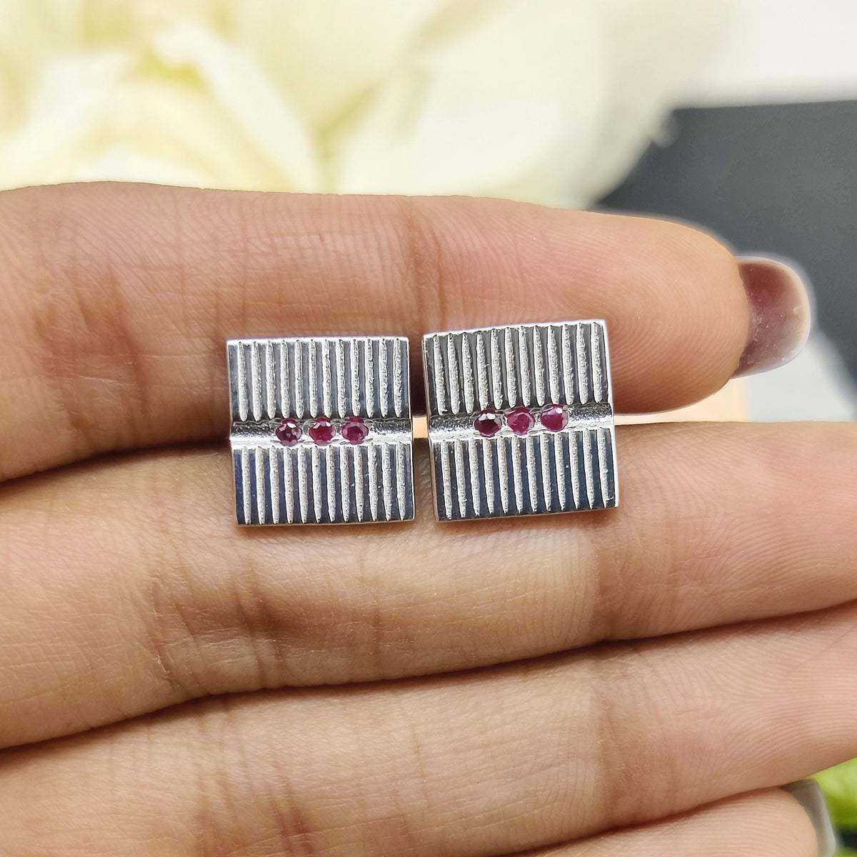 Natural Ruby Cufflinks-925 Sterling Silver Jewelry-Minimalist Gemstone Cufflinks-July Birthstone-Formal Wear Men's Accessories-Gift for him