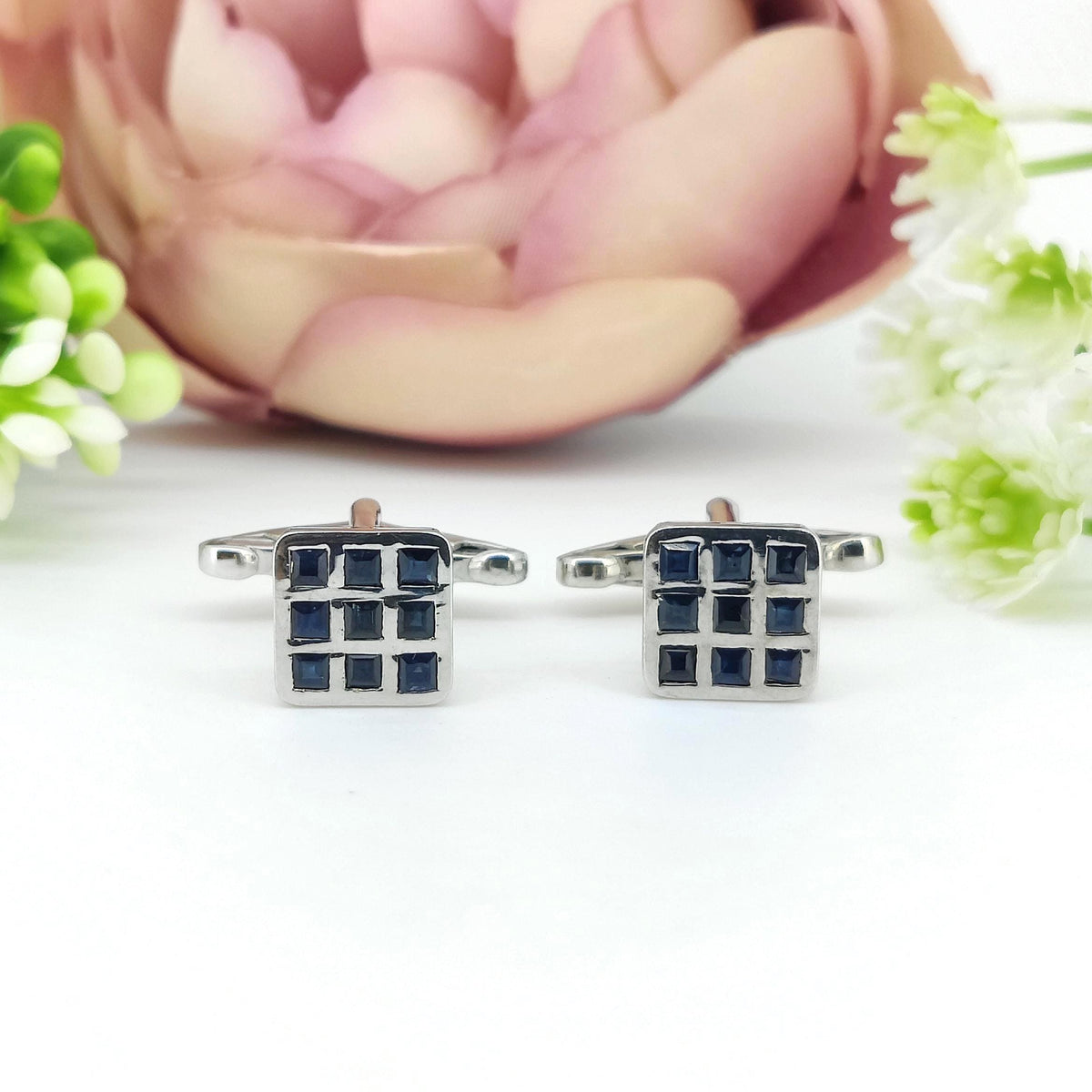 Sapphire Cufflinks- Sterling Silver September Birthstone Cufflinks- Men's Accessories-Anniversary Gift For Her