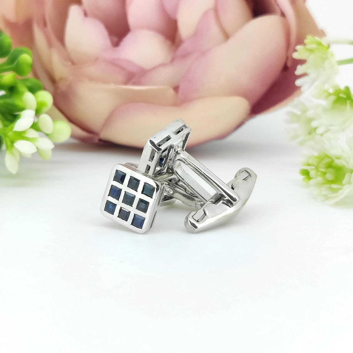 Sapphire Cufflinks- Sterling Silver September Birthstone Cufflinks- Men's Accessories-Anniversary Gift For Her