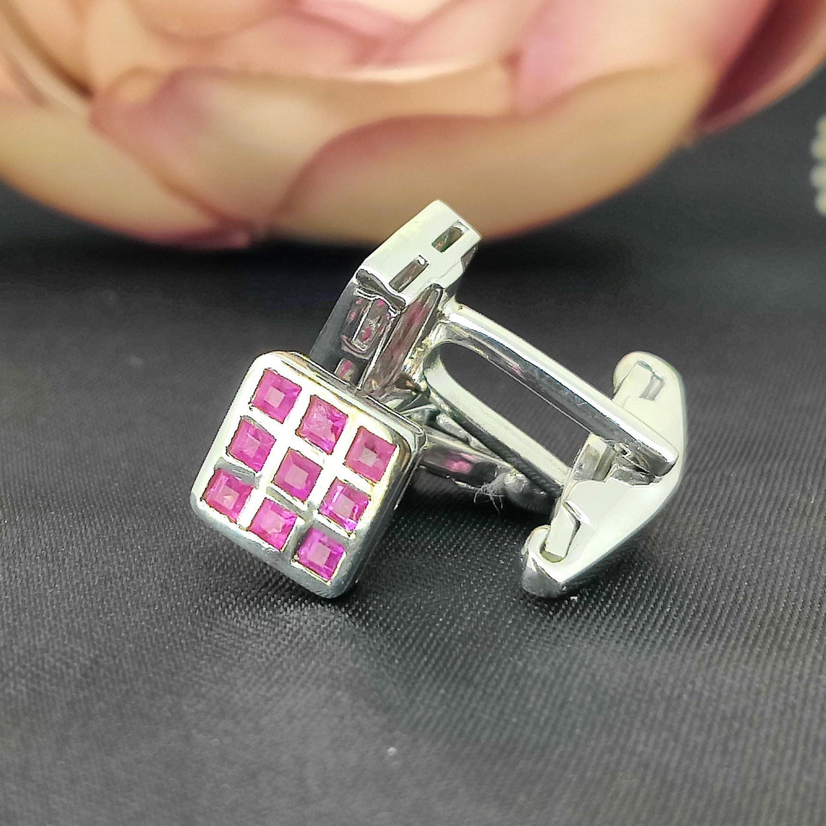Natural Ruby Cufflinks-925 Sterling Silver Jewelry-Square Cufflinks-July Birthstone-Formal Wear Men's Accessories-Gift for him