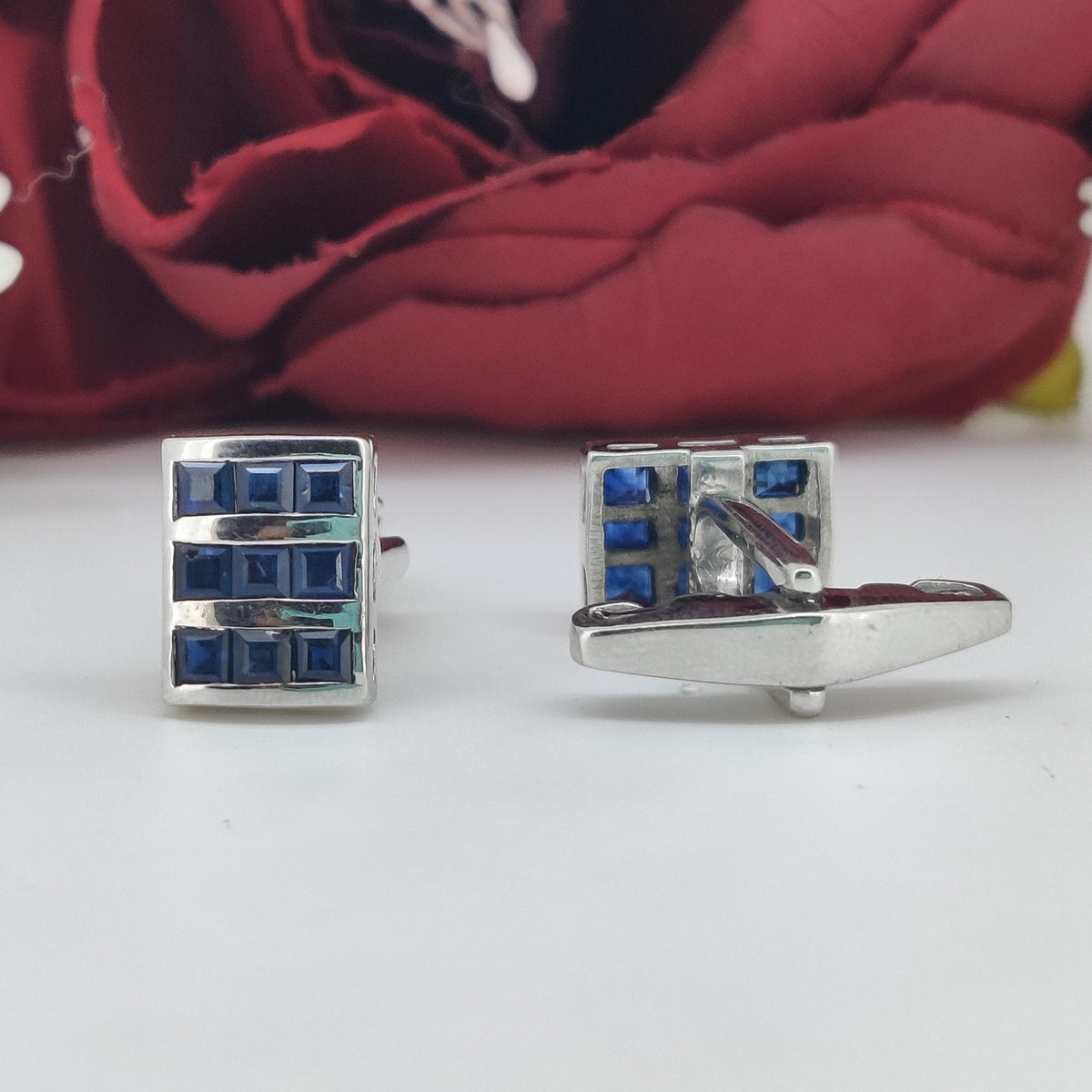 Blue Sapphire Cufflinks: Sterling Silver Handmade Gemstone September Birthstone