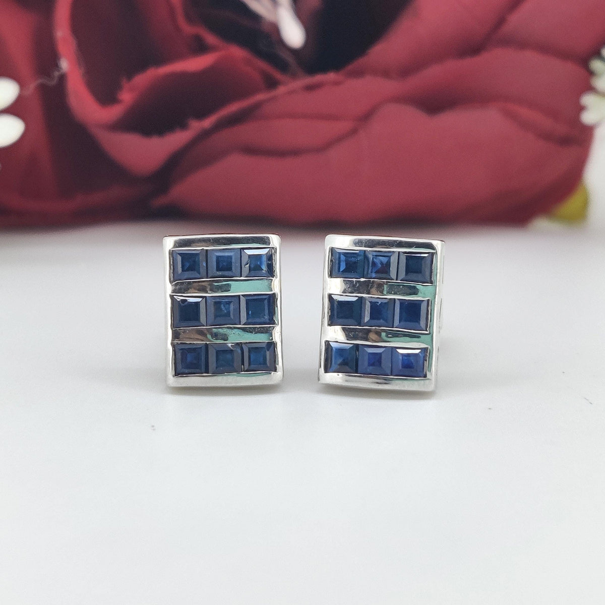 Blue Sapphire Cufflinks: Sterling Silver Handmade Gemstone September Birthstone