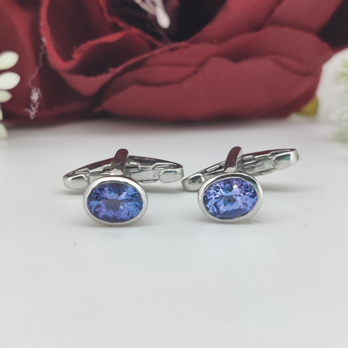Natural Tanzanite Cufflinks-925 Sterling Silver-Oval Gemstone-December Birthstone Cufflinks-Blue Tanzanite Jewelry-Men's Accessories Gift