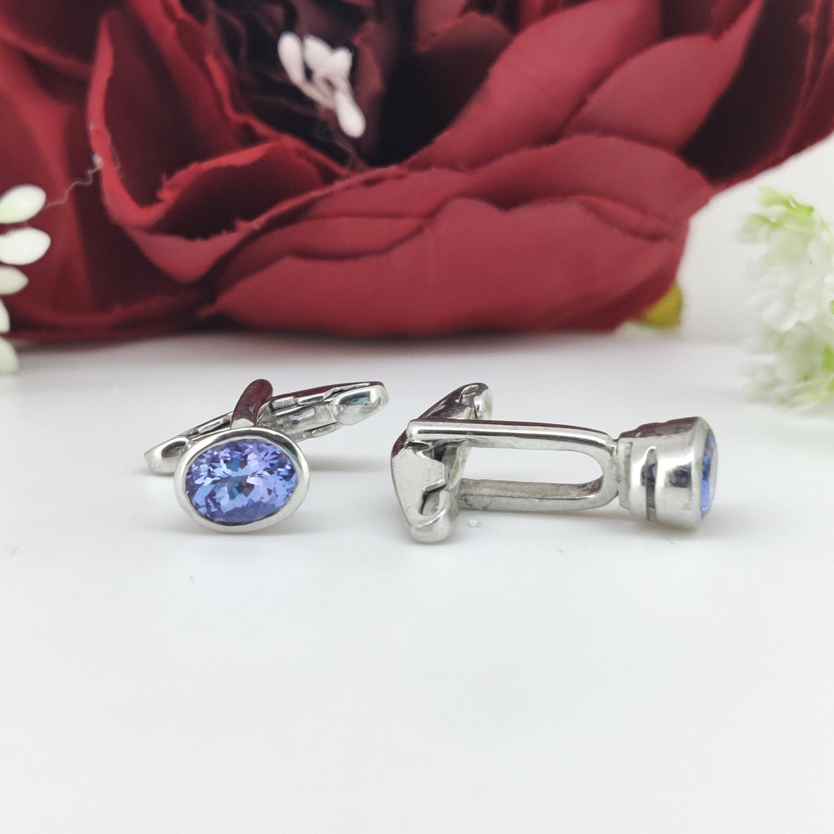 Natural Tanzanite Cufflinks-925 Sterling Silver-Oval Gemstone-December Birthstone Cufflinks-Blue Tanzanite Jewelry-Men's Accessories Gift