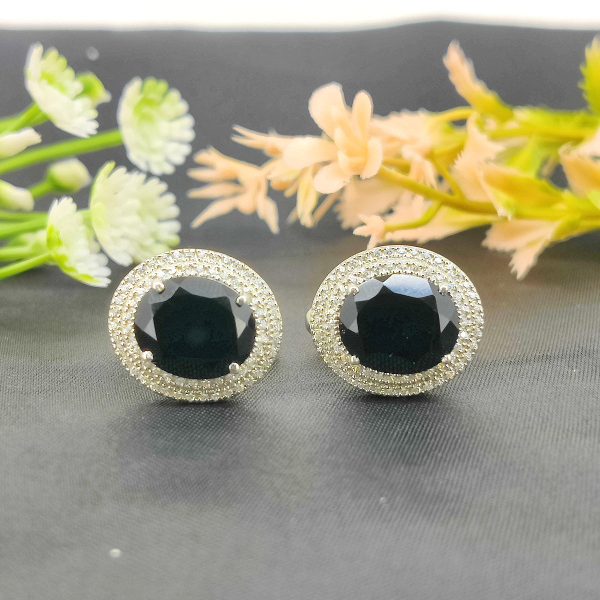 Sterling Silver Oval Black Onyx Gemstone Cufflinks, May Birthstone Jewelry