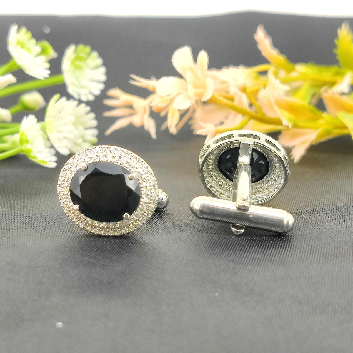 Sterling Silver Oval Black Onyx Gemstone Cufflinks, May Birthstone Jewelry