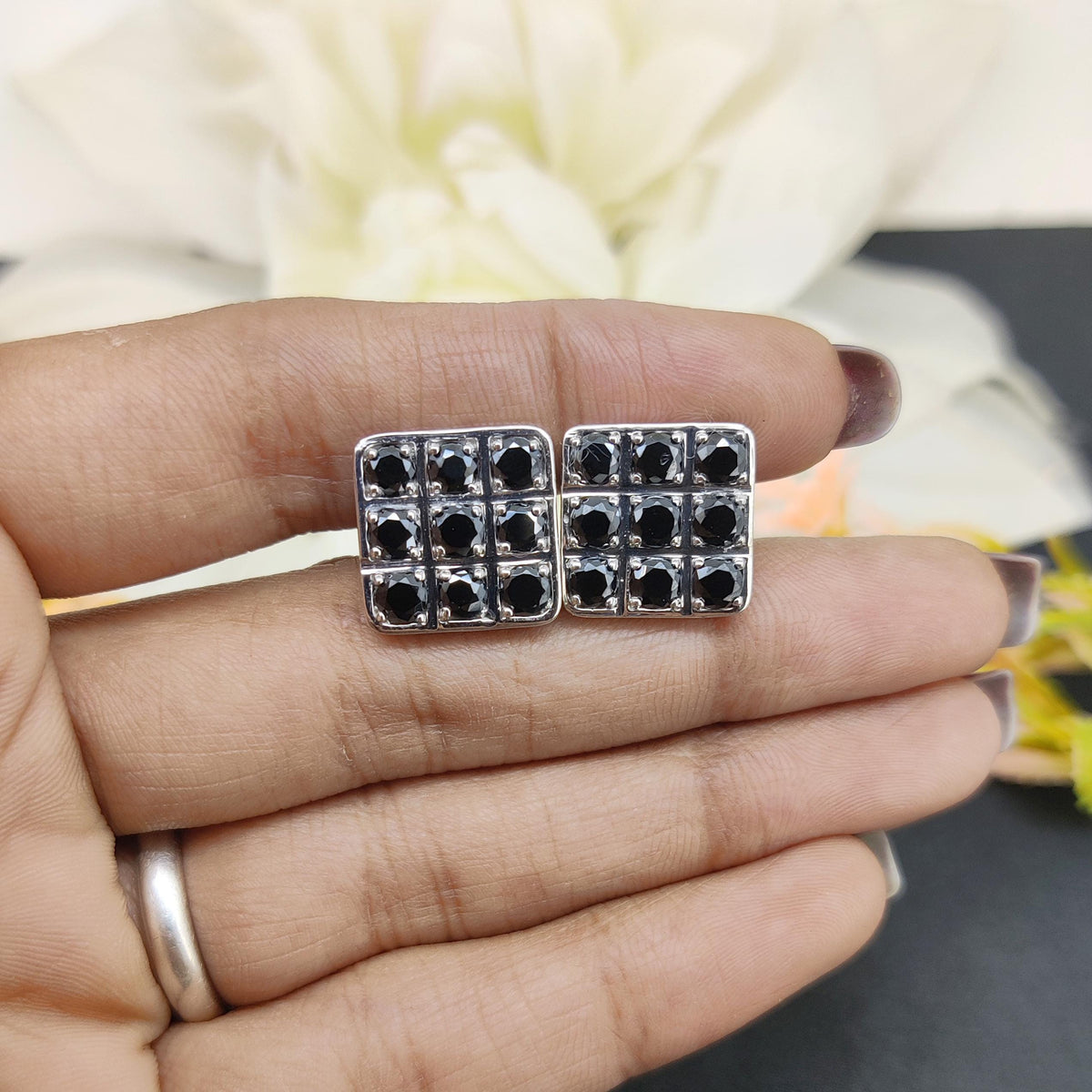 Sterling Silver Black CZ Cufflinks, Square Cut Men's Tuxedo Jewelry, April Birthstone Accessories