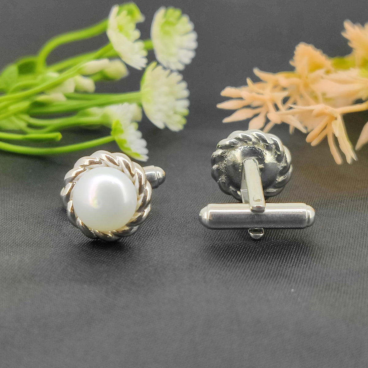 Pearl Round Cufflinks-925 Sterling Silver Jewelry-June Birthstone-Pearl Jewelry-Minimalist Handmade Cufflinks-Mother's day Gift