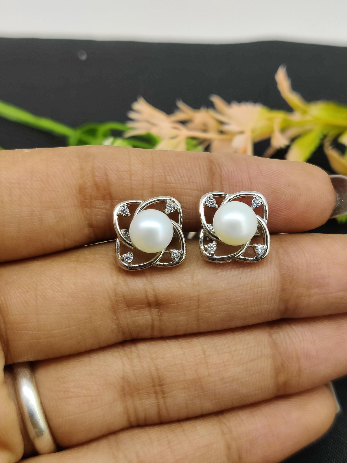 White Pearl Cufflinks-925 Sterling Silver Jewelry-June Birthstone-Cubic Zircon Star Cufflinks-Minimalist Handmade Jewelry-Anniversary Gift
