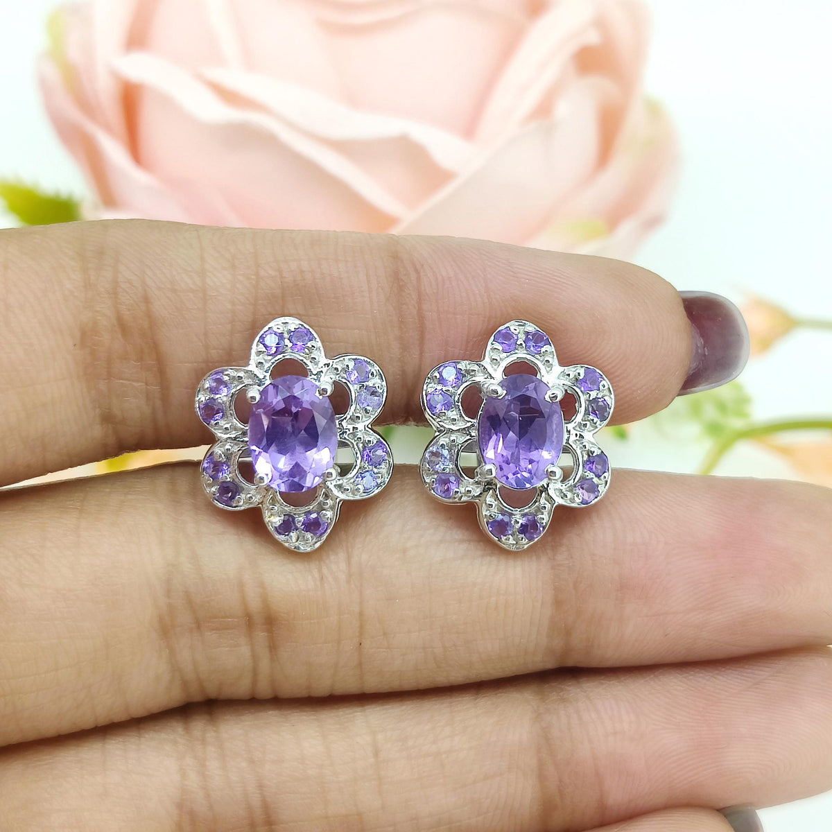 Purple Amethyst Oval Gemstone Cufflinks, 925 Sterling Silver, February Birthstone Jewelry