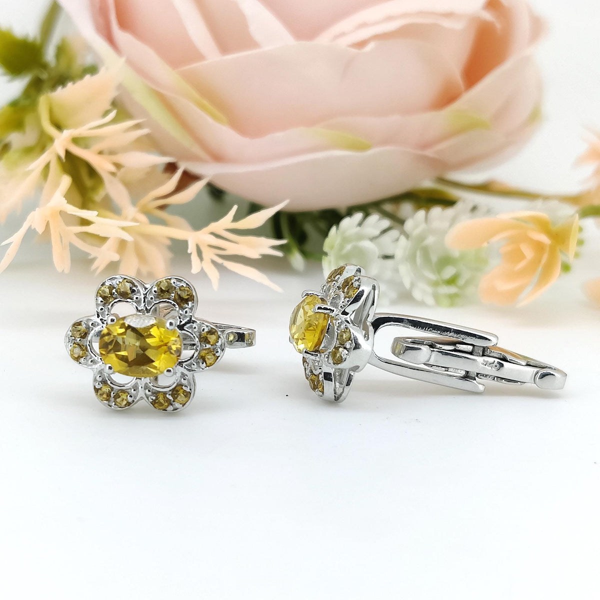 Sterling Silver Citrine Cufflinks, Oval Gemstone, November Birthstone, Men's Accessories
