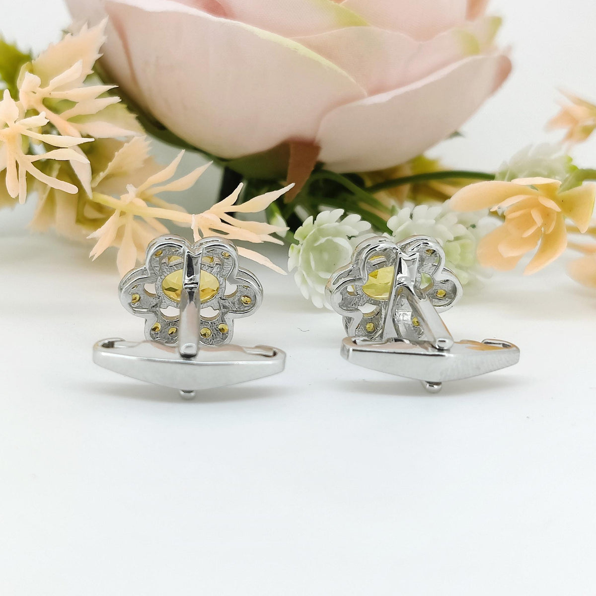 Sterling Silver Citrine Cufflinks, Oval Gemstone, November Birthstone, Men's Accessories