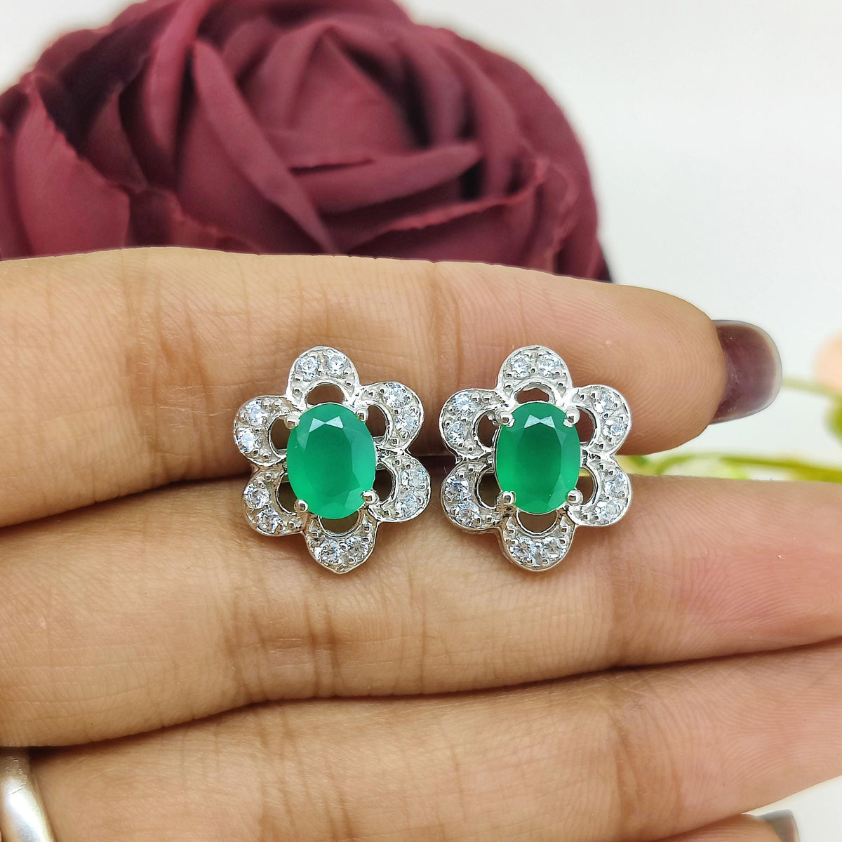 Oval Green Onyx Cufflinks, Sterling Silver, May Birthstone Jewelry, Formal Wear Gift