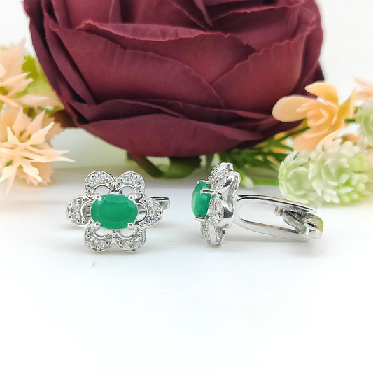 Oval Green Onyx Cufflinks, Sterling Silver, May Birthstone Jewelry, Formal Wear Gift