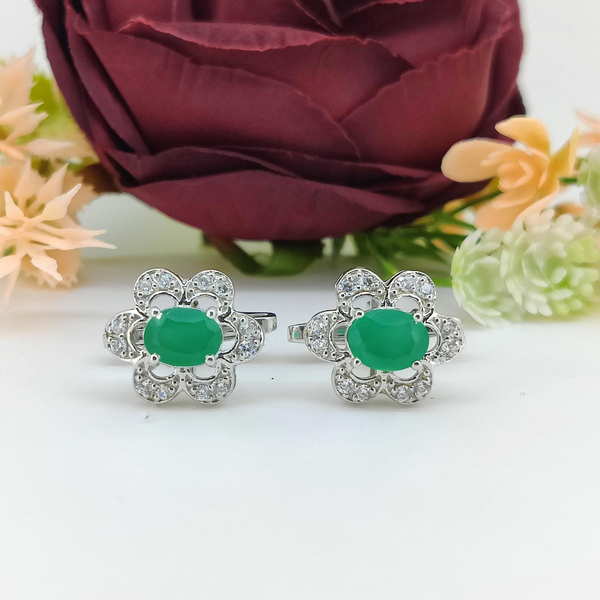 Oval Green Onyx Cufflinks, Sterling Silver, May Birthstone Jewelry, Formal Wear Gift