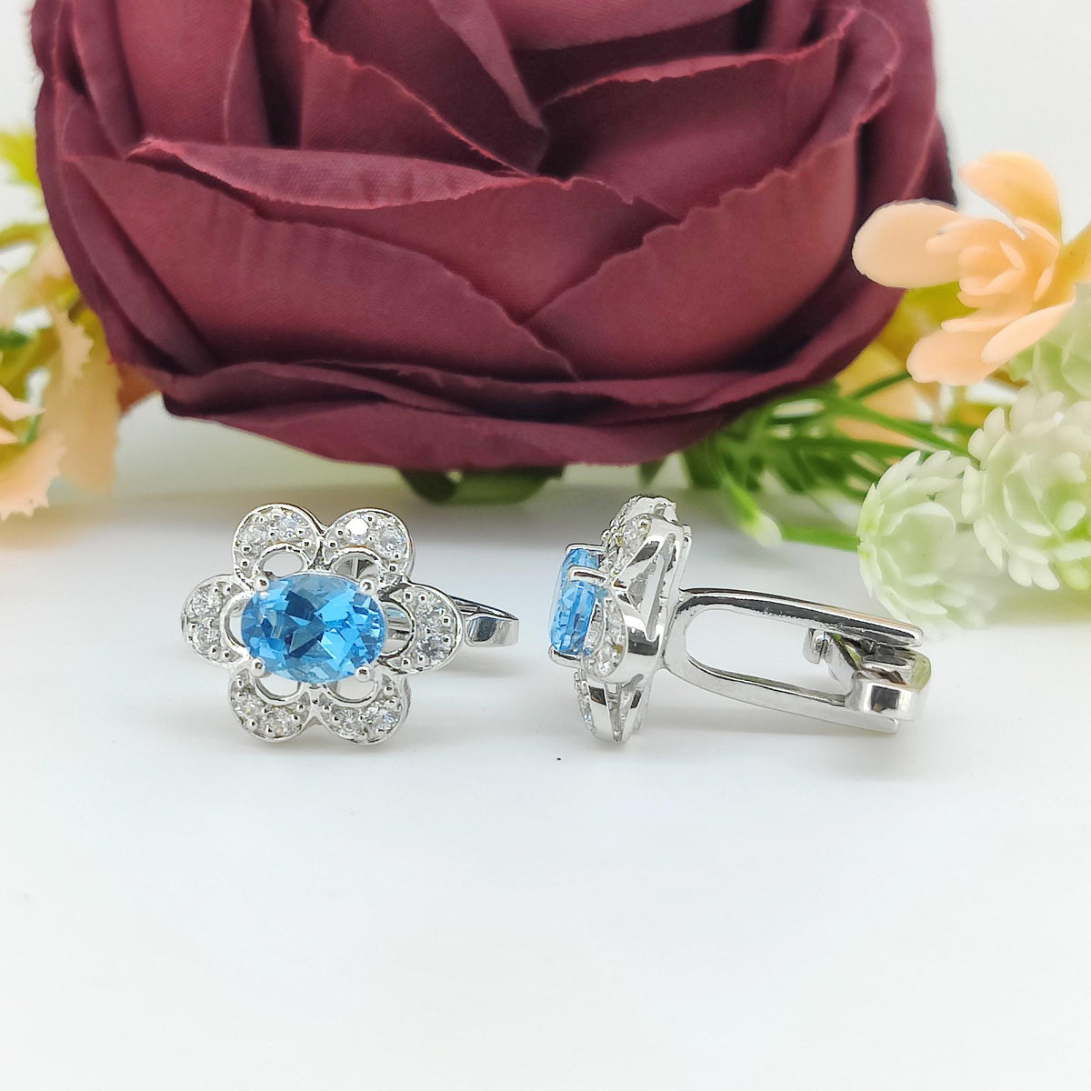 Oval Swiss Blue Topaz Cufflinks, Sterling Silver, December Birthstone, Formal Wear Jewelry