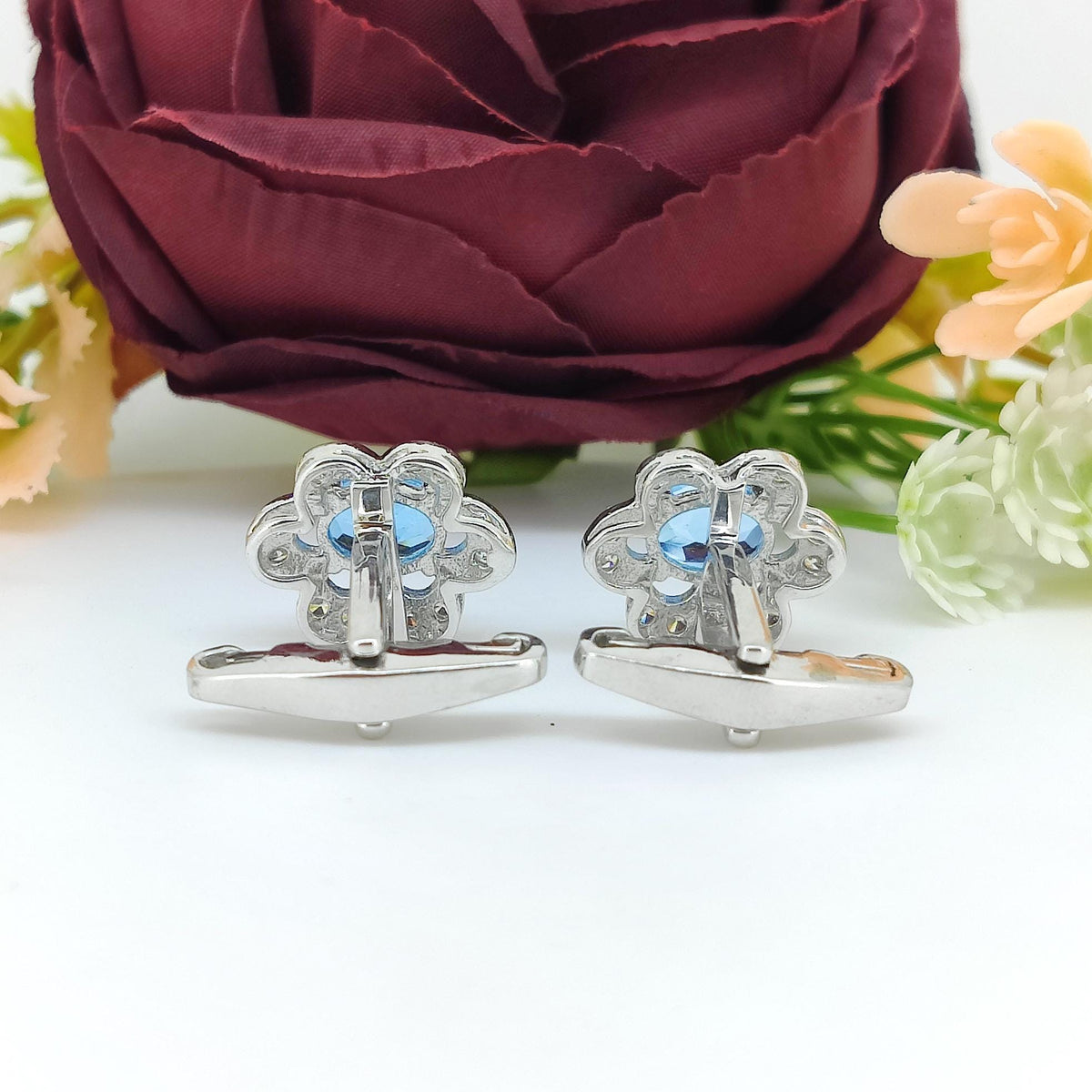 Oval Swiss Blue Topaz Cufflinks, Sterling Silver, December Birthstone, Formal Wear Jewelry
