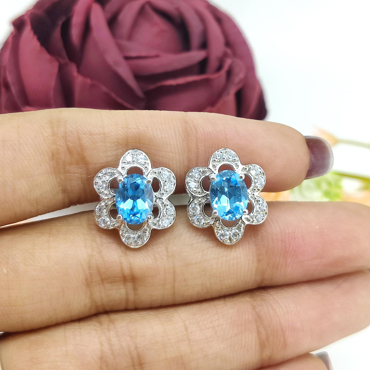 Oval Swiss Blue Topaz Cufflinks, Sterling Silver, December Birthstone, Formal Wear Jewelry