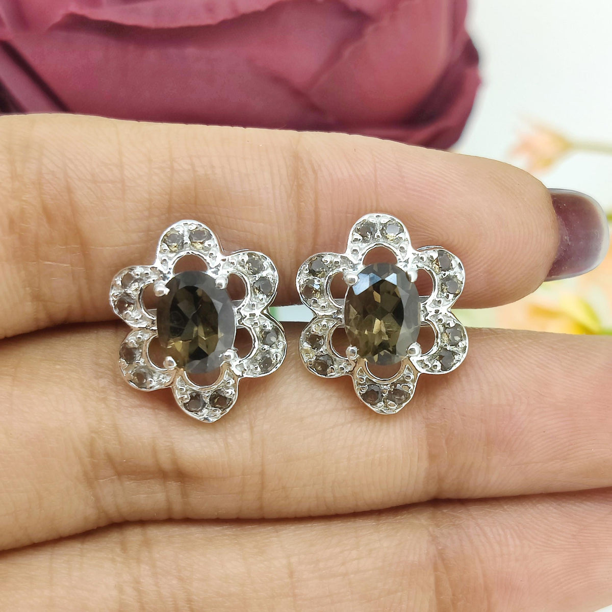 Handmade Smoky Quartz Cufflinks, Oval Stone Earthy Brown Gemstone Jewelry, Minimalist Gift for Him