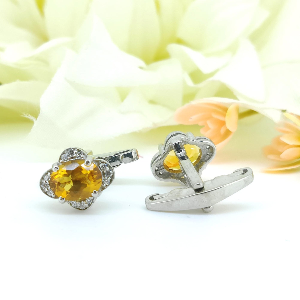 Natural Citrine Oval Cufflinks, 925 Sterling Silver, November Birthstone, Men's Accessories
