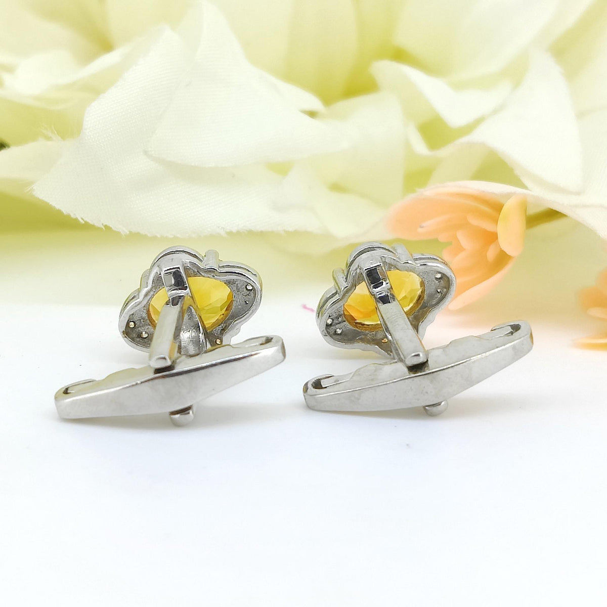 Natural Citrine Oval Cufflinks, 925 Sterling Silver, November Birthstone, Men's Accessories
