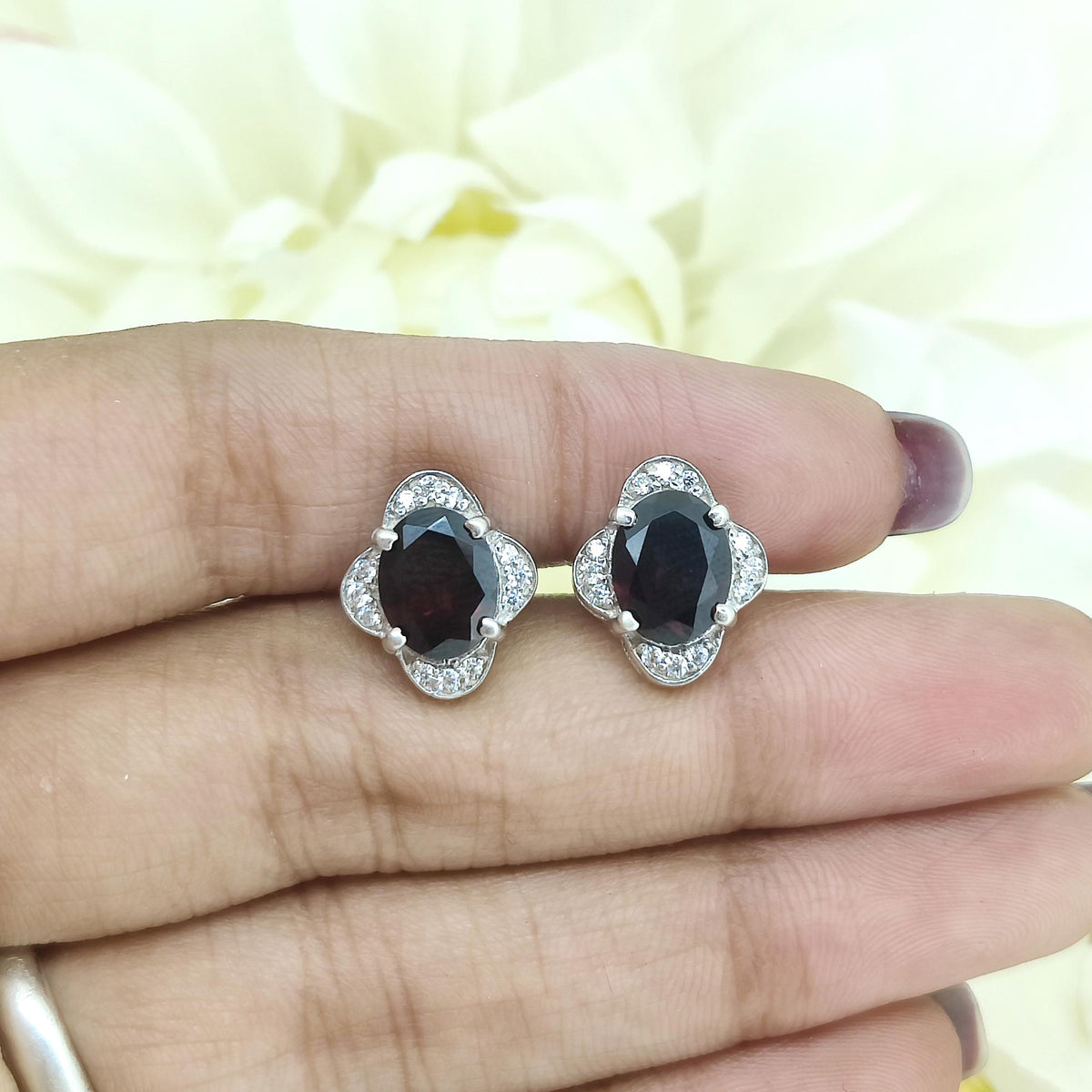 Garnet Sterling Silver Cufflinks, January Birthstone, Oval Red Gemstone, Geometric Men's Jewelry