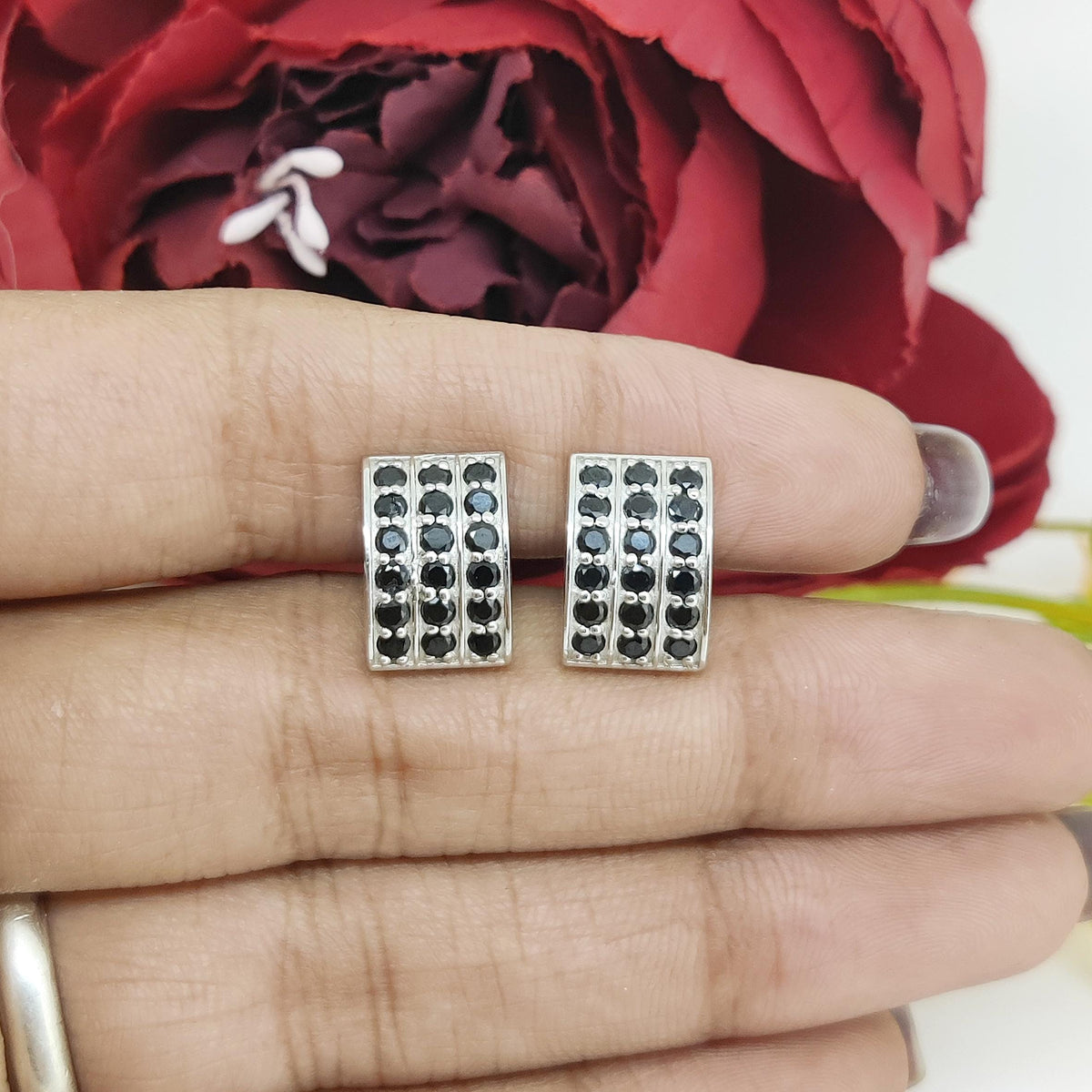 Sterling Silver Black Spinel Cufflinks, Modernist Men's Jewelry, August Birthstone Accessories