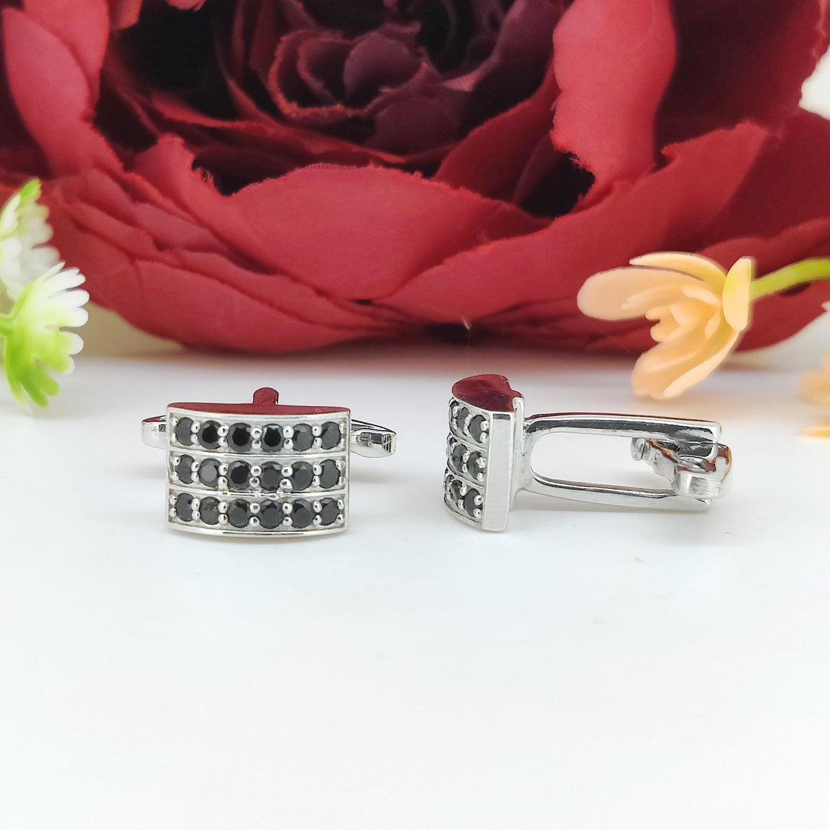 Sterling Silver Black Spinel Cufflinks, Modernist Men's Jewelry, August Birthstone Accessories