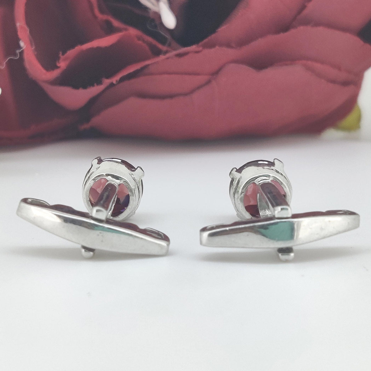 Natural Garnet Round Cut Cufflinks-925 Sterling Silver-January Birthstone-Red Garnet Jewelry-Minimalist Gemstone Cufflinks-Formal Men's Wear