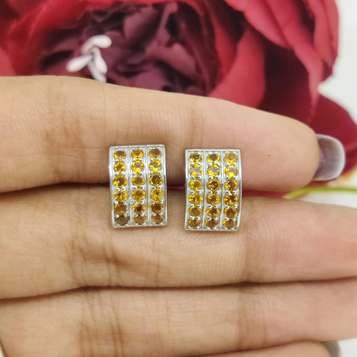 Natural Citrine Sterling Silver Cufflinks – Round Minimalist November Birthstone Jewelry