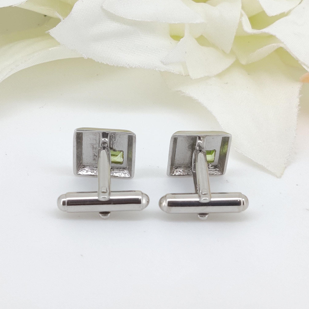 Peridot Cufflinks- Sterling Silver Handmade Square Gemstone, August Birthstone