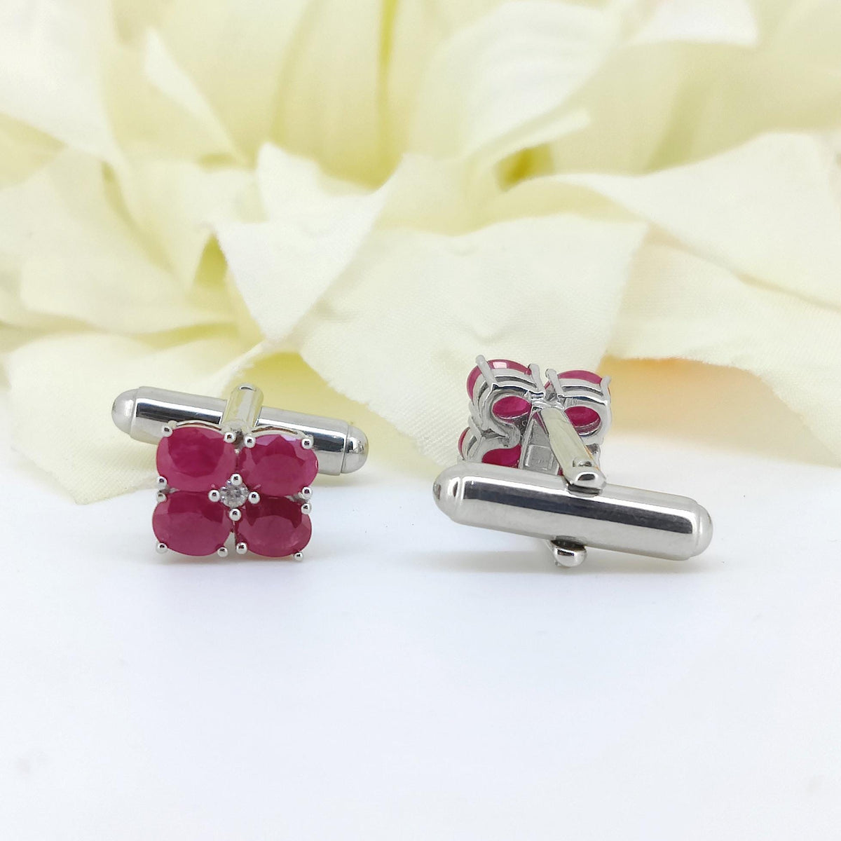Handcrafted Natural Ruby Cufflinks, 925 Sterling Silver, Oval Gemstone, July Birthstone Accessories