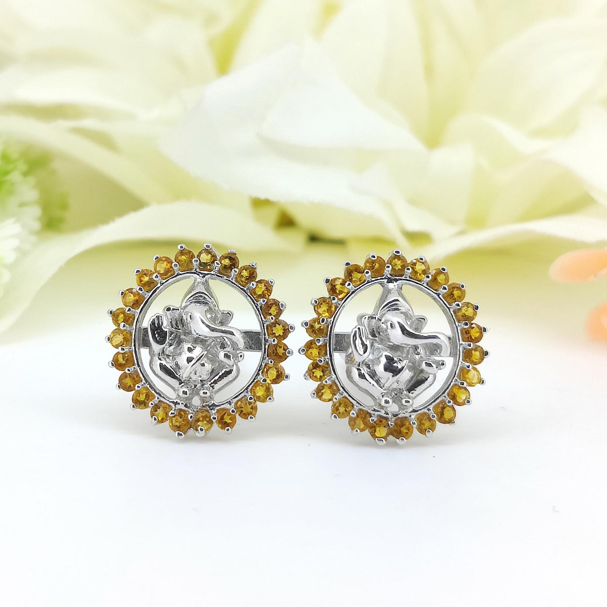 Sterling Silver Citrine Ganesha Cufflinks, Indian Wedding Groom Jewelry, November Birthstone Studs