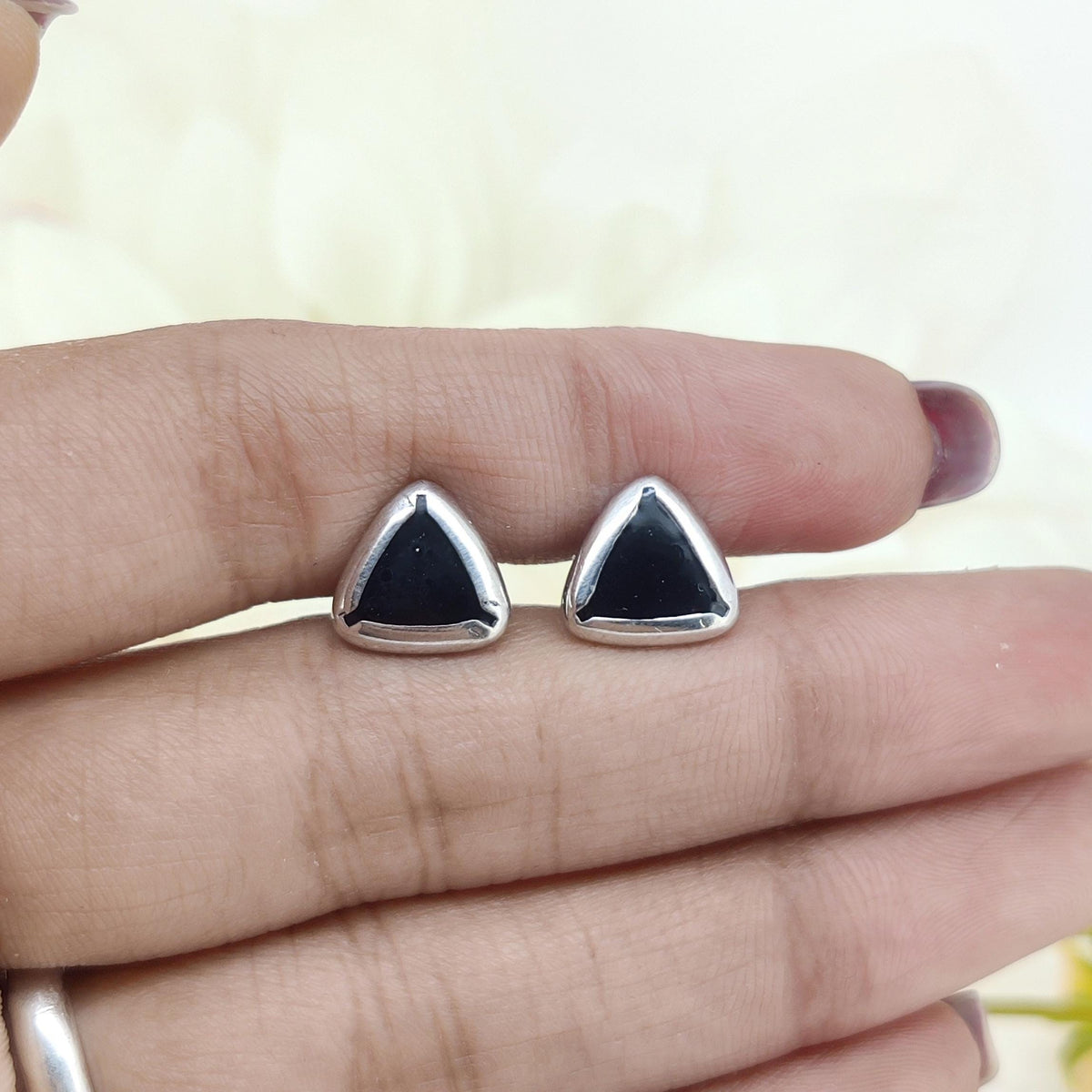 Sterling Silver Triangle Cufflinks, Black Enamel Men's Formal Jewelry