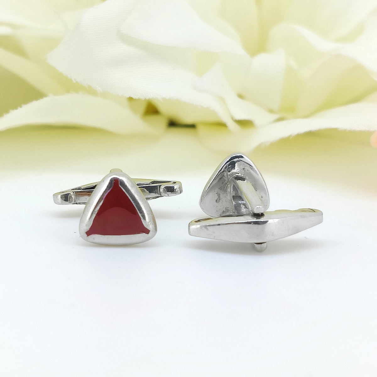 Minimalist Red Enamel Triangle Cufflinks, Sterling Silver Formal Jewelry (CUFF-400)
