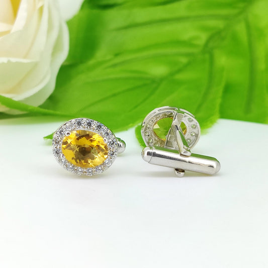 Natural Citrine Oval Cufflinks, 925 Sterling Silver, November Birthstone Accessories